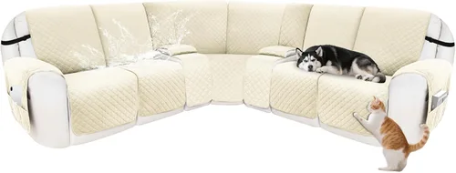 Miniatura 33 de Fundas para sofá modular reclinable, de terciopelo en forma de L, funda de consola central para perros y mascotas, lavable antideslizante, 1 funda