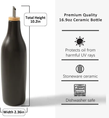 Miniatura 4 de HOMCDALY Juego de 2 dispensadores de aceite de oliva y vinagre, dos dispensadores de aceite de cerámica de 16 onzas para cocina, botella Negro