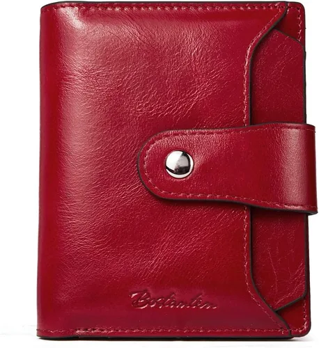 Miniatura 25 de BOSTANTEN Cartera de piel para mujer, con bloqueo RFID, pequeña, plegable, con bolsillo con cremallera, tarjetero, con ventana de identificación