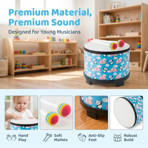 Miniatura 2 de Tambor Tom para niños pequeños: juguetes musicales para bebés, instrumentos de percusión de 8 pulgadas, tambor de madera Montessori Toys para Azul 8
