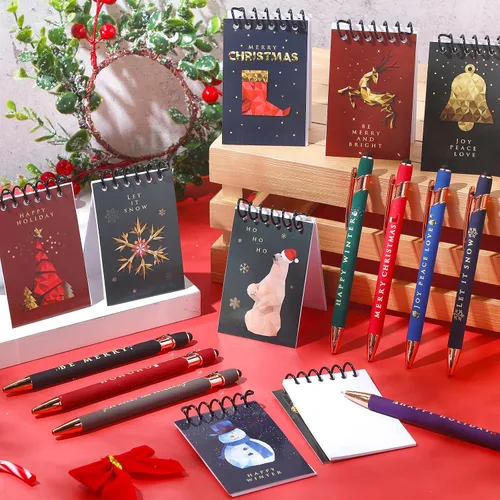 Miniatura 3 de Qeeenar 48 piezas de recuerdos de fiesta de Navidad, 24 mini bloc de notas en espiral de Navidad y 24 bolígrafos retráctiles de Papá Noel