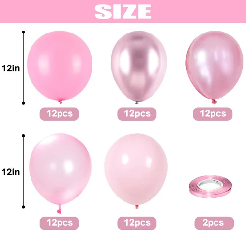 Miniatura 2 de Set de globos rosados, 60 paquetes de 30,5 cm, globos metálicos de cromo rosa perla, macarrón, rosa claro, diferentes tonos, para decoración de Rosa