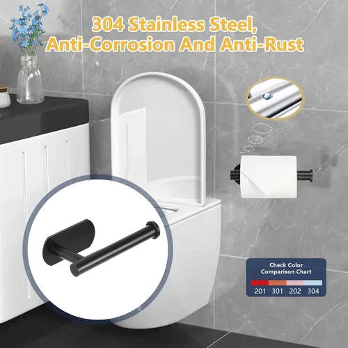 Miniatura 5 de WYSE Soporte de papel higiénico negro autoadhesivo, soporte para papel higiénico para baño, portarrollos de papel higiénico, acero inoxidable SUS304
