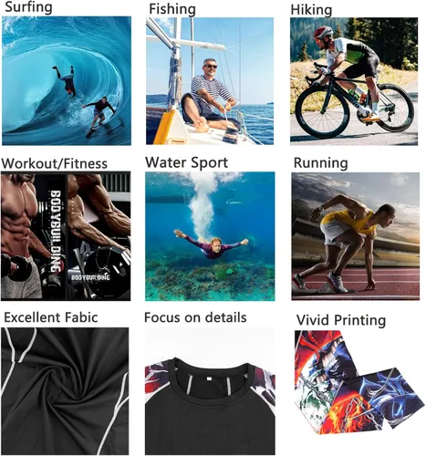 Miniatura 6 de Men's Rash Guard Shirts Long Sleeves UPF 50+ BJJ Jiu Jitsu Compression Shirt Sports Fitness Gym Swimming Tops