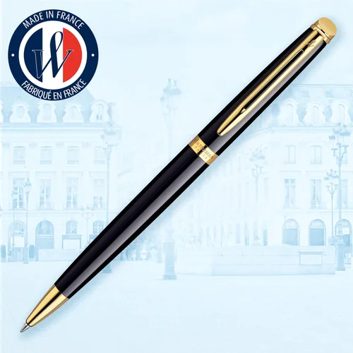 Miniatura 2 de Bolígrafo Waterman Hémisphère Laca negra brillante con borde de oro de 23 quilates Punta media Tinta azul Caja de regalo