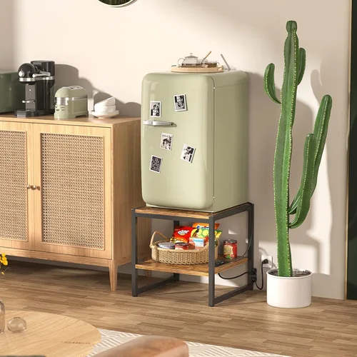 Miniatura 7 de Homieasy - Mesa auxiliar con estación de carga, soporte para mini refrigerador de 20 pulgadas con estante abierto de 2 niveles, mesita de noche