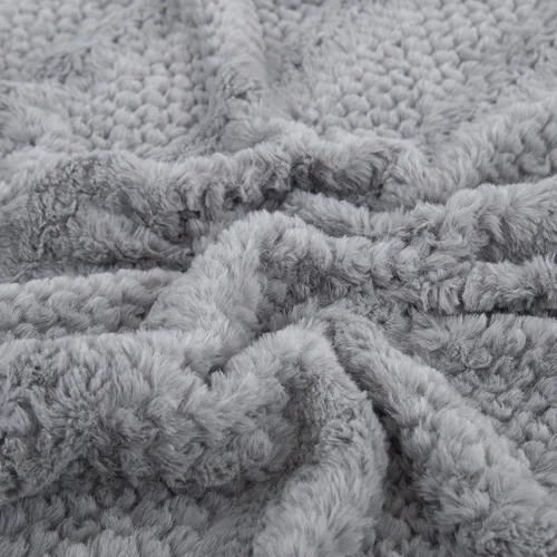 Miniatura 6 de Tache - Manta de piel sintética gris para sofá, manta mullida con textura burbujeante a rayas en relieve, cálida, súper suave y esponjosa, manta