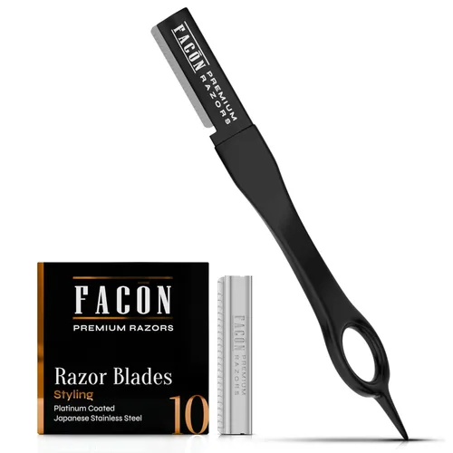 Facón - Navaja de afeitar para barba para hombres - Herramienta profesional para moldear la barba, kit de aseo con 11 hojas de repuesto, moldeador