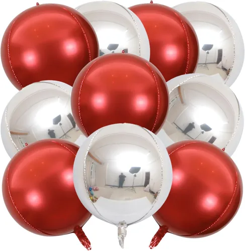 Miniatura 8 de KALOR Globos de papel de aluminio de 22 pulgadas de feliz año nuevo, 10 piezas, globos grandes 4D gigantes redondos de papel de aluminio metálico
