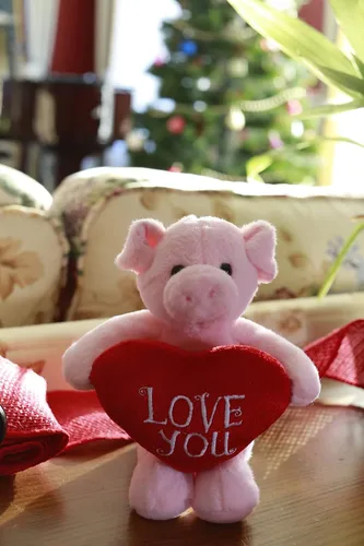 Miniatura 3 de Plushland Animal de peluche con corazón rojo – Love You– Juguete de animales de peluche para niños y adultos – Almohada de corazón bordada – 8