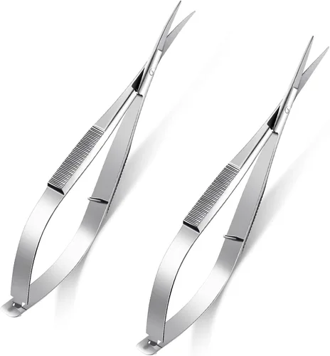 2 tijeras de resorte de acero inoxidable de 4.7 pulgadas, tijeras de bordado, tijeras para recortar cejas, tijeras de punta curvada para oreja,
