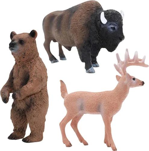 Miniatura 2 de Gemini&Genius Juguetes de animales salvajes, ciervos, bisontes, figuras de oso, figuras de acción realistas de vida silvestre, animales
