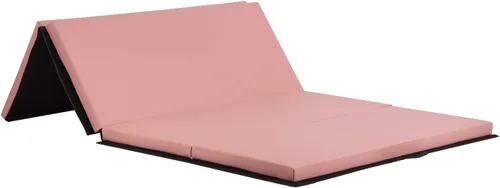 Miniatura 13 de Colchoneta de gimnasia portátil plegable de 4 x 8/2 x 6 pies, tapete de ejercicio de piel sintética con asas de transporte para entrenamiento en Rosa