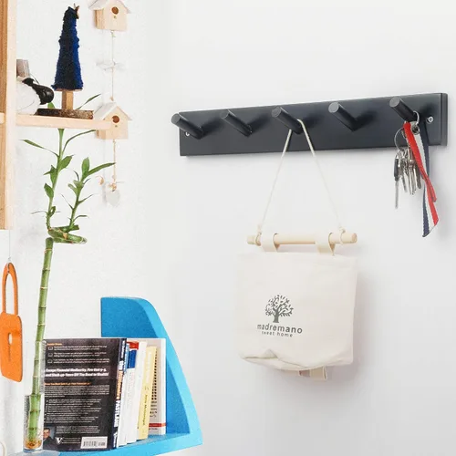 Miniatura 6 de WEBI Perchero Montado en la Pared, 16" de Agujero a Agujero, Colgador de Abrigos para Pared con 5 Ganchos para Colgar, Perchero de Ganchos Riel
