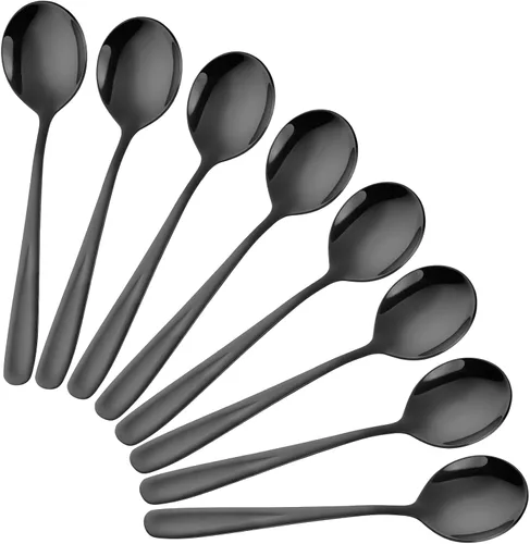 8-Piece Stainless Steel Table Spoons, 7 Inch Soup Spoons for Cereal, Dessert, Soup, Coffee & Tea(black)