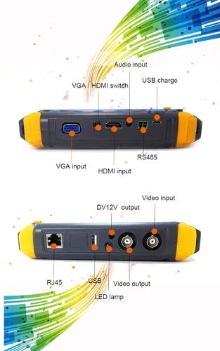 Miniatura 3 de Probador CCTV de 5 pulgadas 8MP AHD 8MP TVI 8MP CVI CVBS Coaxial HD Monitor Probador de Video Analógico Prueba de Cable UTP Entrada VGA/HDMI DC12V