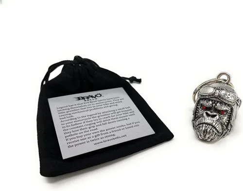 Miniatura 4 de Bravo Bells Gorilla Biker Diamond Bell - Accesorio de campana de motociclista o llavero para buena suerte en la carretera, plateado
