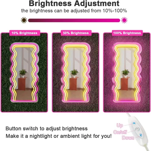 Miniatura 3 de jXIN Letreros de neón de espejo ondulado para decoración de pared, espejos decorativos irregulares montados en la pared con luces de neón regulables