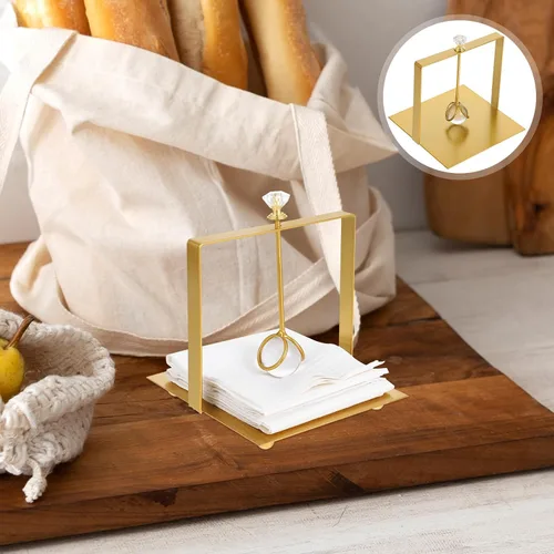 Miniatura 8 de SEWACC Metal Napkin Holder with Handle Gold Square Paper Napkin Stand for Kitchen and Dining Table Decor