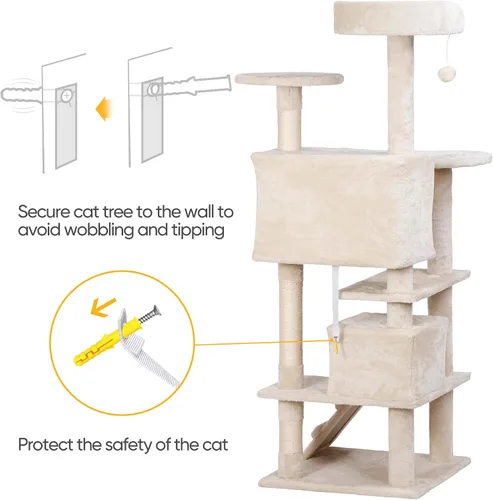 Miniatura 9 de Árbol de 54 pulgadas para gatos de interior, varios niveles, torre de condominio, muebles, casa de juegos para gatitos con postes rascadores