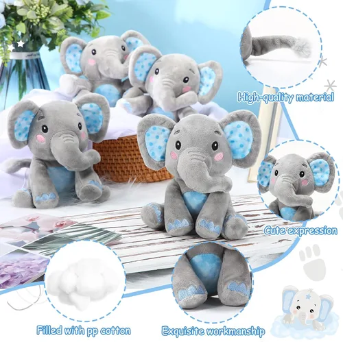 Miniatura 3 de Libima 4 piezas de animales de peluche de elefante pequeño a granel de 6 pulgadas, lindos animales de peluche suaves para niños y niñas, bebés, Azul