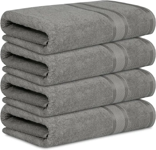 Miniatura 2 de Casa Lino Juego de 4 toallas de baño color gris plateado (54 x 27 pulgadas), toallas de baño grandes, toallas de baño 100% algodón para baño