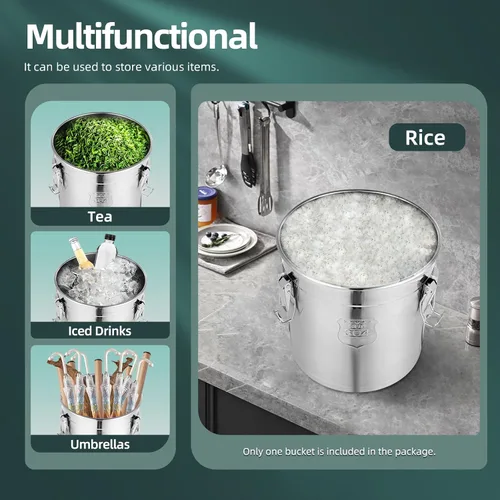 Miniatura 8 de Recipiente hermético de acero inoxidable 304 de 5.5 galones con tapa y abrazadera de bloqueo, recipiente de grano de cereales de arroz, cubo