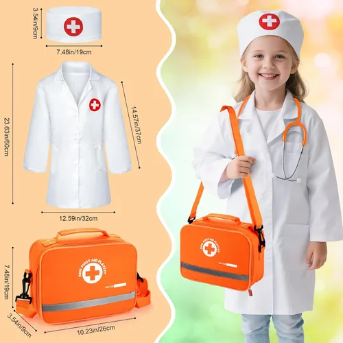 Miniatura 5 de Juego de dentista para niños, kit médico de madera para niños pequeños de 3 a 5 años con estetoscopio real, dientes extraíbles, frenos y bolsa
