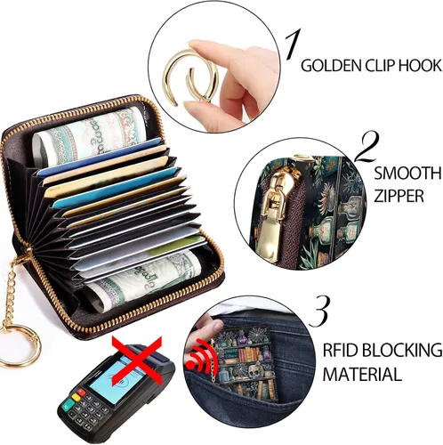 Miniatura 5 de Tarjetero Cartera RFID para Tarjetas de Crédito, Cartera Pequeña para Tarjetas para Mujeres con Llavero con Cremallera, Carteras para Tarjetas