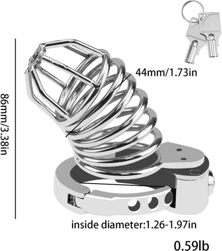 Miniatura 2 de Jaula de castidad de tamaño ajustable para pene esqueletizada, transpirable, de acero inoxidable, dispositivos de castidad masculina (mediana)