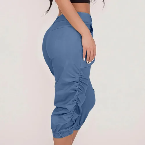 Miniatura 3 de Pantalones capri para mujer, estilo cargo, casual, de verano, talla grande, pantalones capri ligeros, atléticos, holgados, elásticos, recortados