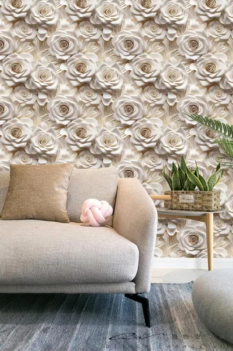 Miniatura 23 de Papel tapiz floral 3D para despegar y pegar, efecto visual 3D, 17.7"x78.7" pulgadas, autoadhesivo, extraíble, flor marrón amarillento, papel tapiz