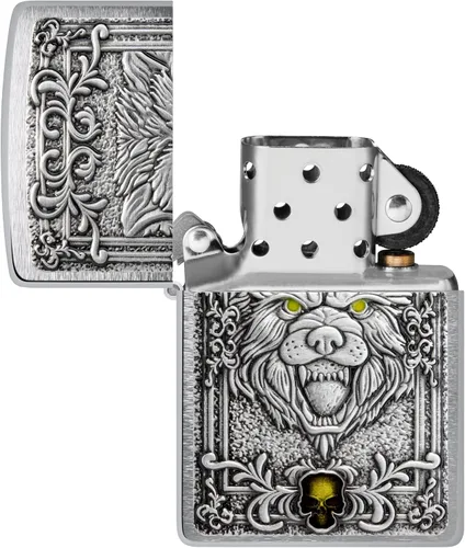 Miniatura 4 de Encendedores Zippo Lobo Emblema de lobo y cráneo cromado cepillado