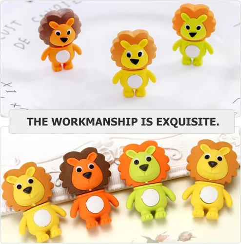 Miniatura 6 de Toyvian 60 unidades de borrador de animales de león, lápices de animales, borradores para niños, niños, estudiantes, borradores en forma de león