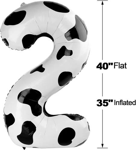 Miniatura 5 de Globo con el número 2 con estampado de vaca, globo de 40 pulgadas, suministros de fiesta de animales de granja para segundo cumpleaños, decoraciones