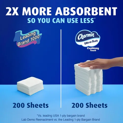 Miniatura 7 de Charmin Papel higiénico ultra suave y acolchado al tacto, 30 familias Mega = 153 rollos regulares, 2 capas, blanco