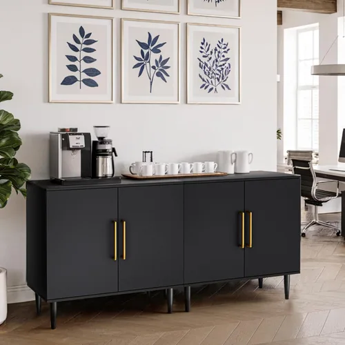Miniatura 5 de Vrullu Gabinete de Almacenamiento Moderno, Gabinete de Buffet Independiente, Aparador Negro y Almacenamiento de Buffet, Muebles de Acento de Madera