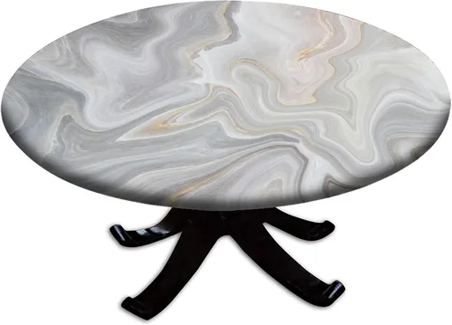 Miniatura 7 de Mantel redondo con borde elástico, mantel de poliéster lavable para decoración de interiores y fiestas, comedor, se adapta a mesas de hasta 32