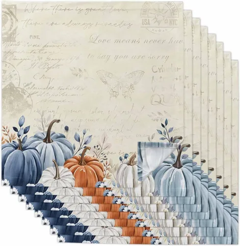 Elegant Pumpkins - Servilletas de tela de lino de 8 paquetes, servilletas reutilizables de mesa de cóctel para boda, fiesta, almuerzo, hotel, Azul