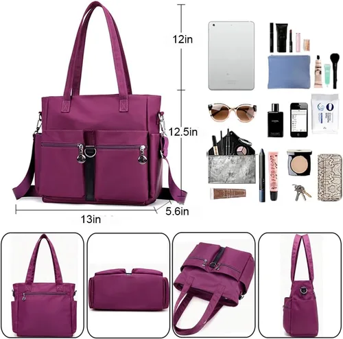 Miniatura 4 de Bolsas de nailon para mujer, impermeable, bolsa de hombro casual, bolso ligero, bolsa de múltiples bolsillos