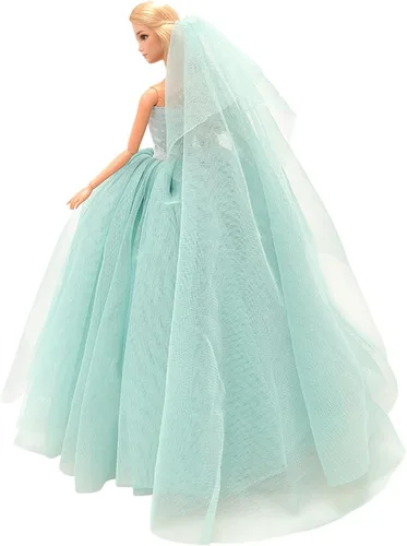 Miniatura 7 de BARWA Vestido de novia azul claro con velo, vestido de princesa para fiesta nocturna, vestido de gala azul claro para muñeca de 29 cm