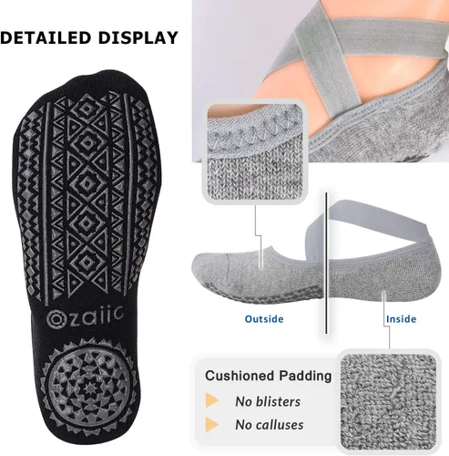 Miniatura 6 de Ozaiic - Calcetines de yoga para mujer con correas y agarres antideslizantes, ideales para pilates, Pure Barre, ballet, danza y entrenamiento