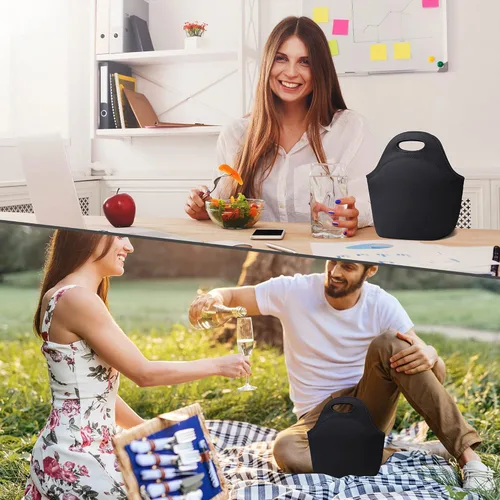 Miniatura 6 de Bolsa de almuerzo de neopreno para mujer, bolsa de almuerzo aislada, lavable, contenedor de almuerzo para el trabajo, picnic, bolsas ligeras de Negro