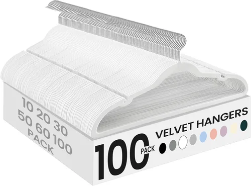 Miniatura 8 de SONGMICS Paquete de 30 perchas de terciopelo antideslizantes con muescas para el hombro, barra para pantalones, gancho giratorio de 360°, ahorro