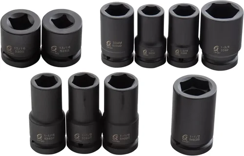 Miniatura 6 de Sunex 5690A, juego de llaves de impacto para ruedas de 1 pulgada de gran resistencia, 10 piezas, SAE/métrico, profundo/profundo de pared