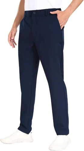 Miniatura 4 de MoFiz Pantalones de golf ajustados para hombre, con 2 bolsillos con cremallera, ligeros, elásticos, casuales, para viajes, trabajo, para hombre