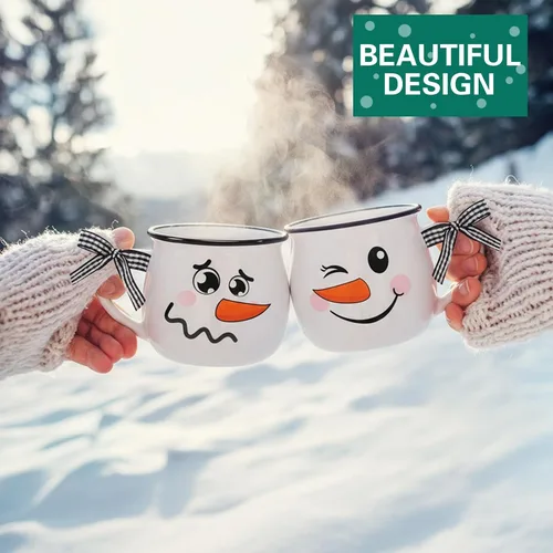 Miniatura 6 de Zubebe Juego de 6 tazas de café de cerámica de invierno con cintas de asa, juego de tazas de café de 12 onzas, taza de cacao caliente, regalo