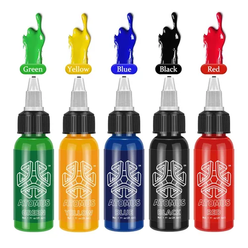 Miniatura 4 de ATOMUS Tinta de tatuaje 5 colores 1 oz 1.0 fl oz suministro de tatuaje pigmento negro planta natural tatuaje tinta pigmento maquillaje permanente