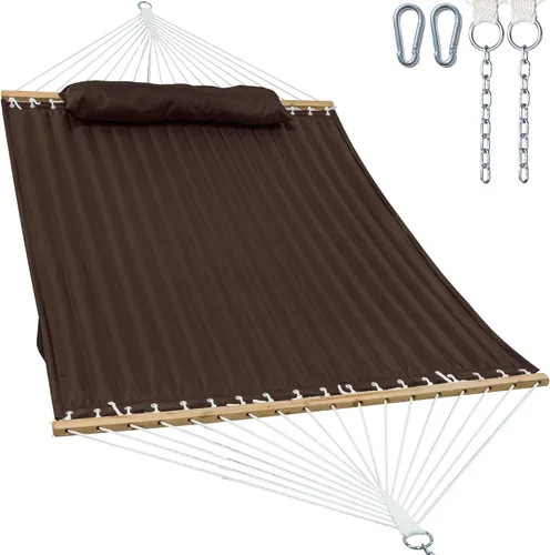 Miniatura 19 de GAFETE Hamaca de tela acolchada para 2 personas para exterior, hamacas dobles de 12 pies con barra separadora, almohada extraíble grande, bolsa