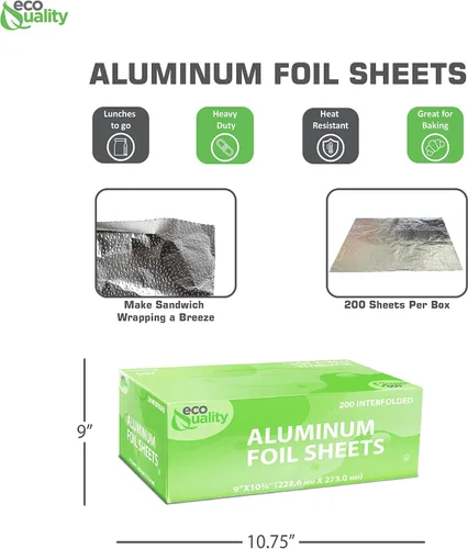 Miniatura 3 de [1600 unidades] Hojas de aluminio plateado precortadas de alta calidad, 9 x 10.75 pulgadas, para restaurantes, almuerzo, comida para llevar, togo